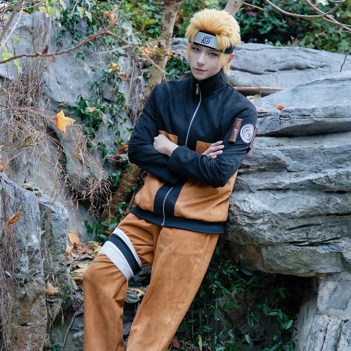 CosWave – Anime Ninja Cosplay-Kostüm für Erwachsene mit Kopfschmuck & Accessoires