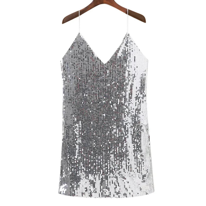 Sereluna Mini Kleid Damen – Glitzerndes Off-Shoulder Kleid mit Tiefer V-Ausschnitt für Feste & Partys