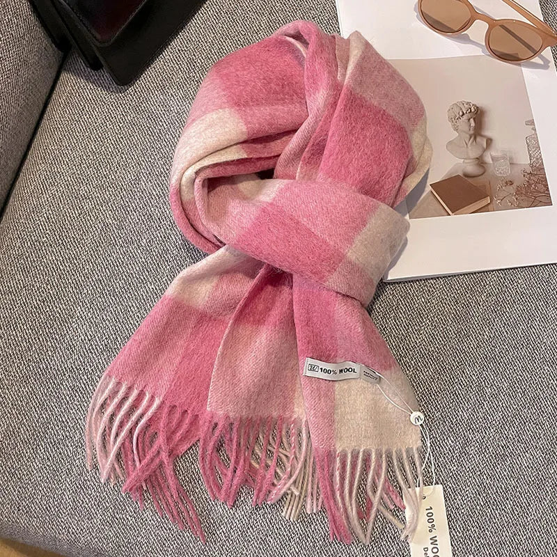 Merivelle Wollschal Damen – Eleganter Winter Schal aus 100% Wolle mit Schachbrettmuster