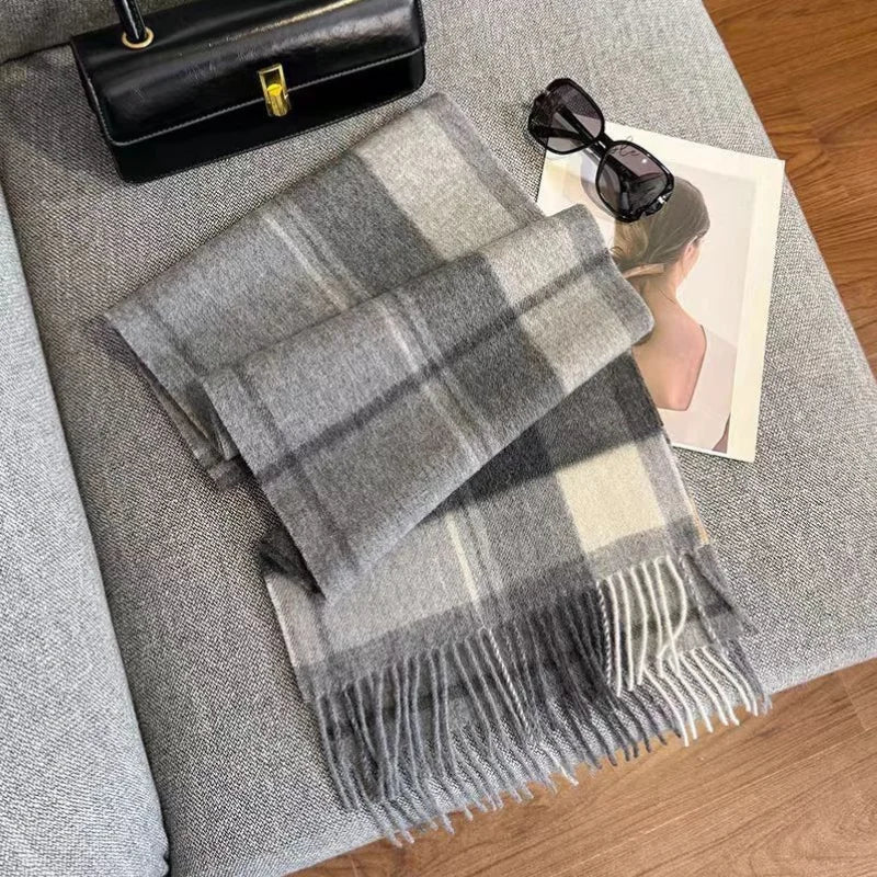 Merivelle Wollschal Damen – Eleganter Winter Schal aus 100% Wolle mit Schachbrettmuster