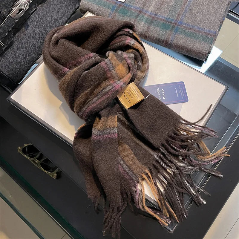 Merivelle Wollschal Damen – Eleganter Winter Schal aus 100% Wolle mit Schachbrettmuster