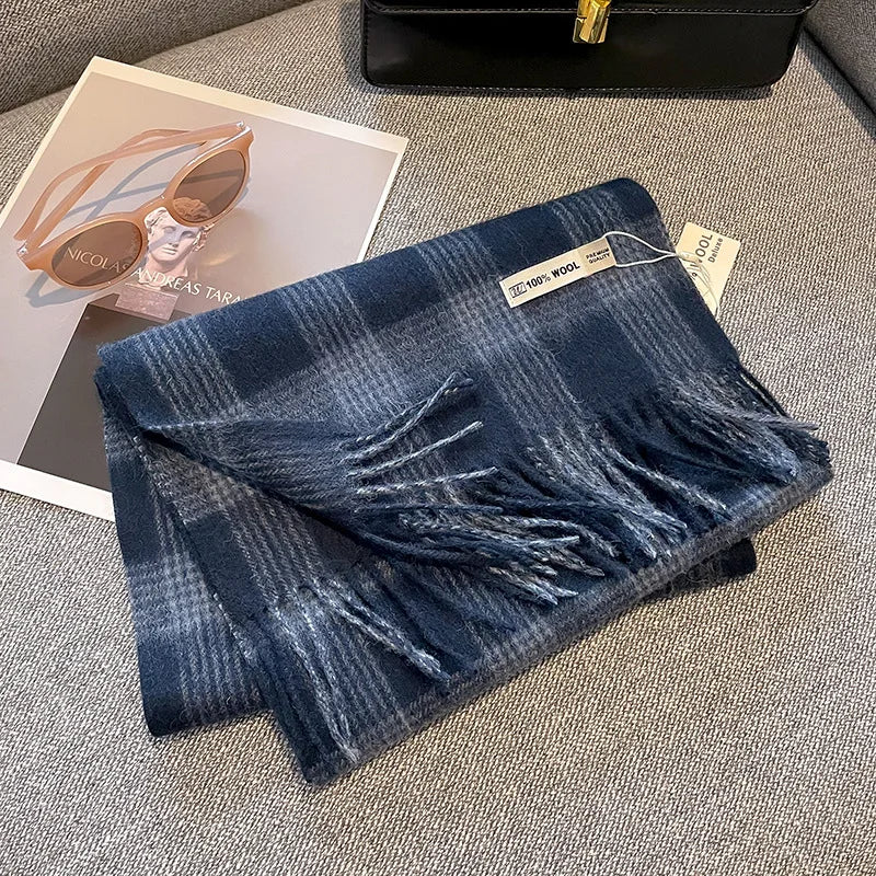 Merivelle Wollschal Damen – Eleganter Winter Schal aus 100% Wolle mit Schachbrettmuster