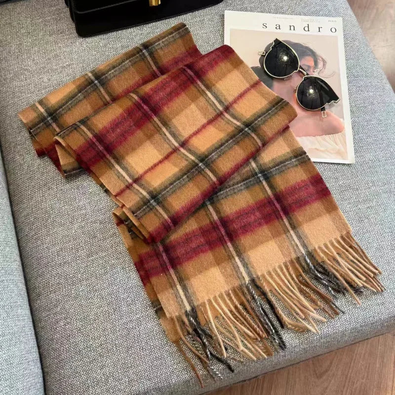 Merivelle Wollschal Damen – Eleganter Winter Schal aus 100% Wolle mit Schachbrettmuster