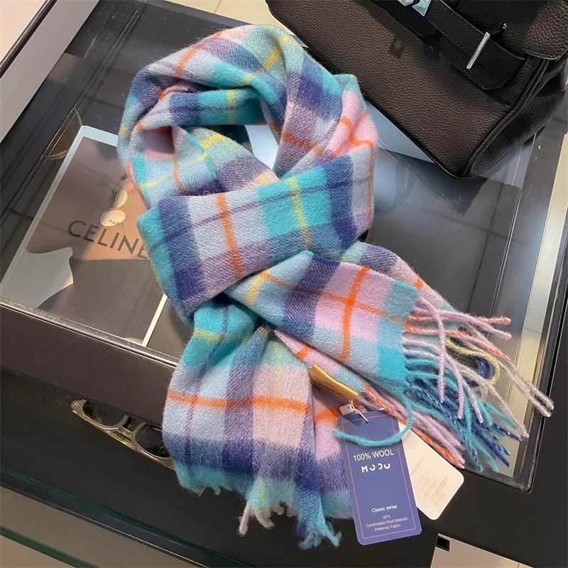 Merivelle Wollschal Damen – Eleganter Winter Schal aus 100% Wolle mit Schachbrettmuster