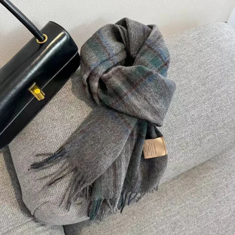 Merivelle Wollschal Damen – Eleganter Winter Schal aus 100% Wolle mit Schachbrettmuster