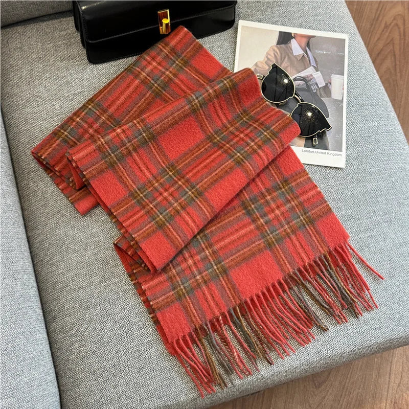 Merivelle Wollschal Damen – Eleganter Winter Schal aus 100% Wolle mit Schachbrettmuster