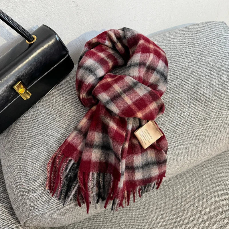 Merivelle Wollschal Damen – Eleganter Winter Schal aus 100% Wolle mit Schachbrettmuster
