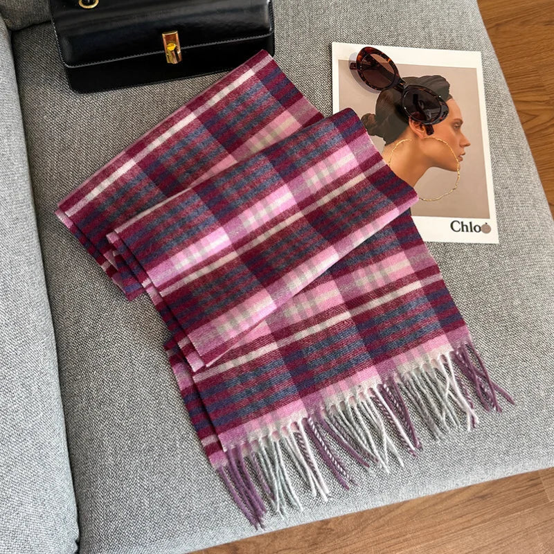 Merivelle Wollschal Damen – Eleganter Winter Schal aus 100% Wolle mit Schachbrettmuster