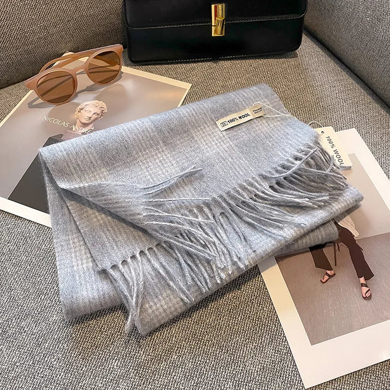 Merivelle Wollschal Damen – Eleganter Winter Schal aus 100% Wolle mit Schachbrettmuster