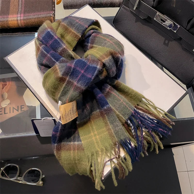 Merivelle Wollschal Damen – Eleganter Winter Schal aus 100% Wolle mit Schachbrettmuster