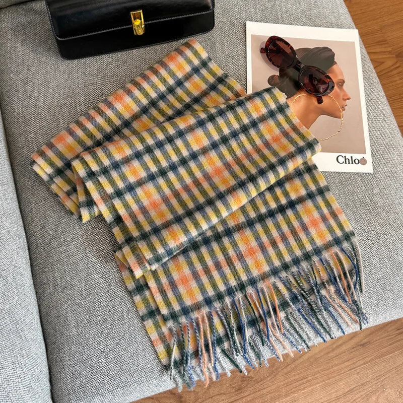 Merivelle Wollschal Damen – Eleganter Winter Schal aus 100% Wolle mit Schachbrettmuster