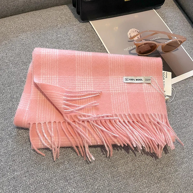 Merivelle Wollschal Damen – Eleganter Winter Schal aus 100% Wolle mit Schachbrettmuster
