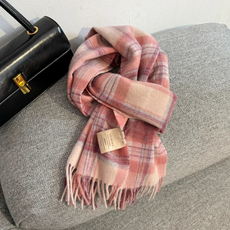 Merivelle Wollschal Damen – Eleganter Winter Schal aus 100% Wolle mit Schachbrettmuster