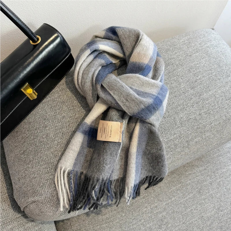 Merivelle Wollschal Damen – Eleganter Winter Schal aus 100% Wolle mit Schachbrettmuster