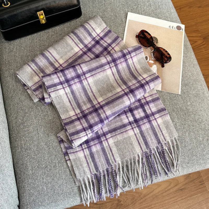 Merivelle Wollschal Damen – Eleganter Winter Schal aus 100% Wolle mit Schachbrettmuster