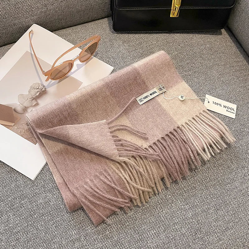 Merivelle Wollschal Damen – Eleganter Winter Schal aus 100% Wolle mit Schachbrettmuster