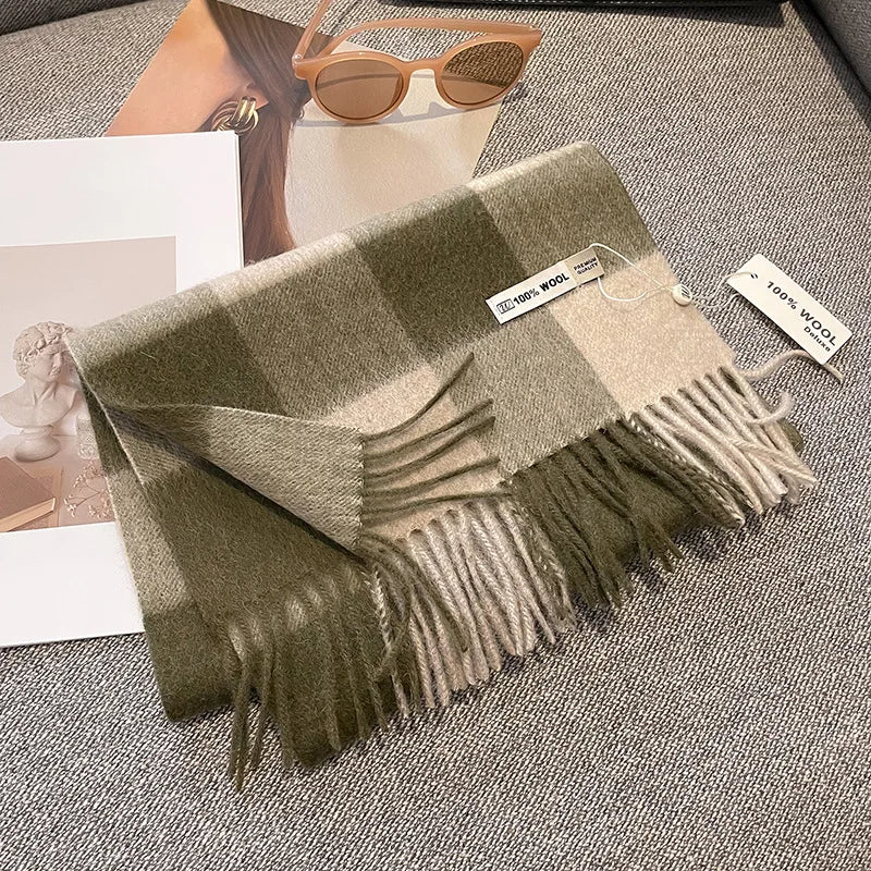 Merivelle Wollschal Damen – Eleganter Winter Schal aus 100% Wolle mit Schachbrettmuster
