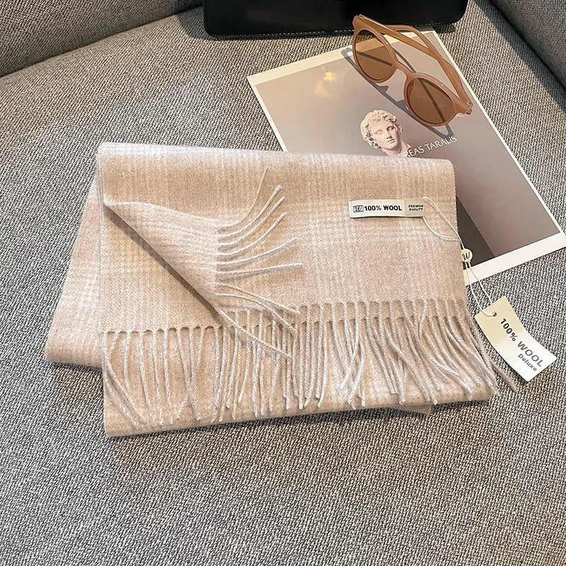 Merivelle Wollschal Damen – Eleganter Winter Schal aus 100% Wolle mit Schachbrettmuster