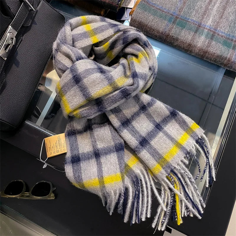 Merivelle Wollschal Damen – Eleganter Winter Schal aus 100% Wolle mit Schachbrettmuster