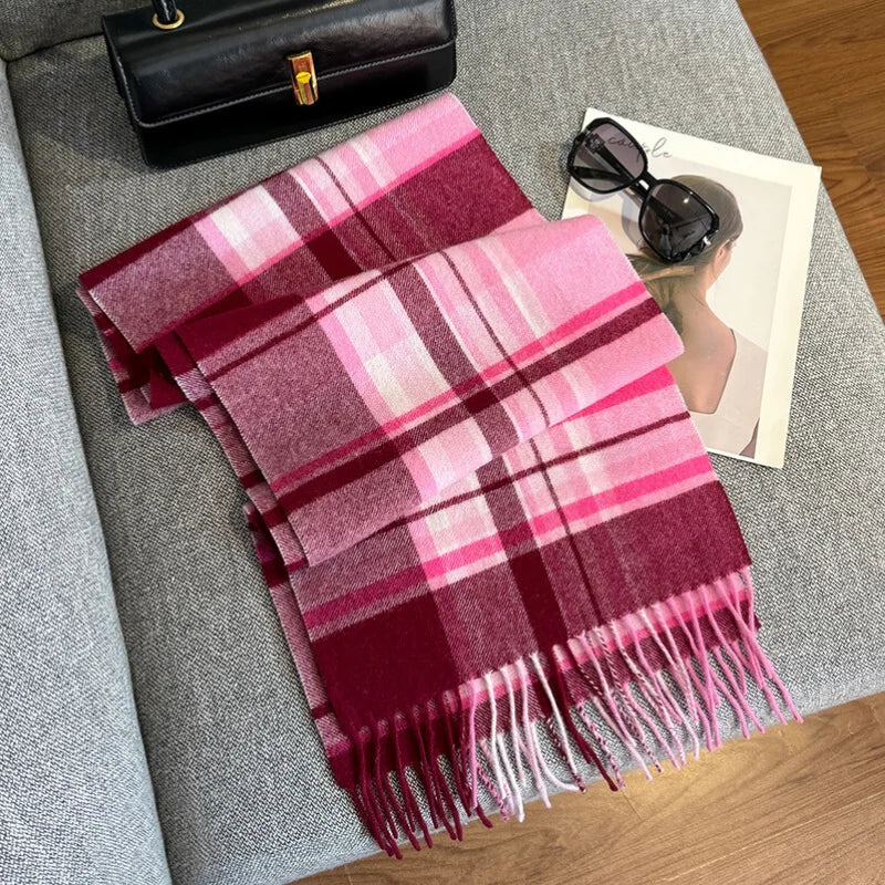 Merivelle Wollschal Damen – Eleganter Winter Schal aus 100% Wolle mit Schachbrettmuster