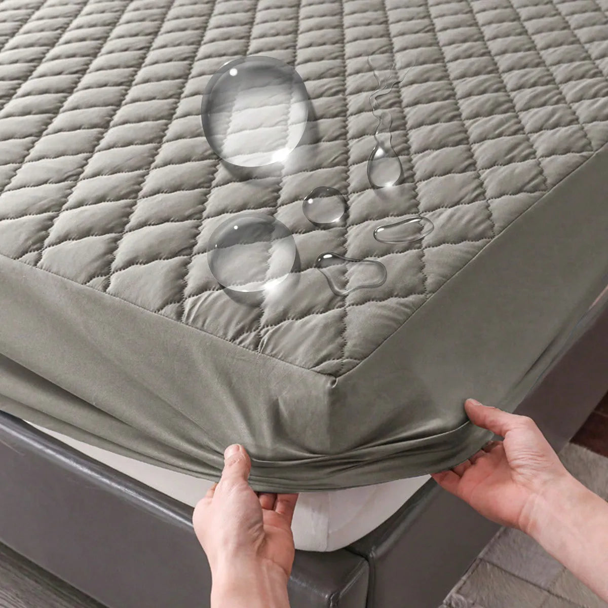 Protège-matelas imperméable pour lits simples et doubles, protège-matelas en gris/blanc