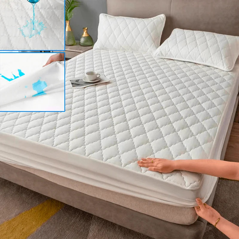 Protège-matelas imperméable pour lits simples et doubles, protège-matelas en gris/blanc
