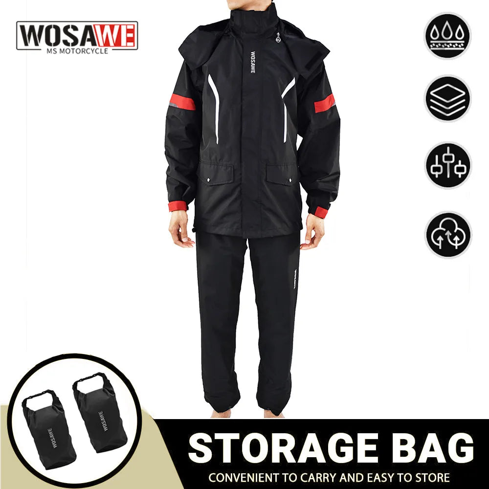 Wasserdichter Herren Motorrad Regenmantel mit Reflektoren, Schwarz/Grün, S-XXXL
