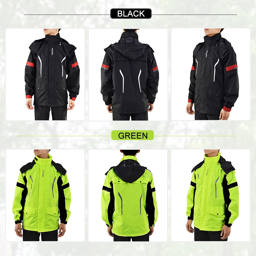 Wasserdichter Herren Motorrad Regenmantel mit Reflektoren, Schwarz/Grün, S-XXXL
