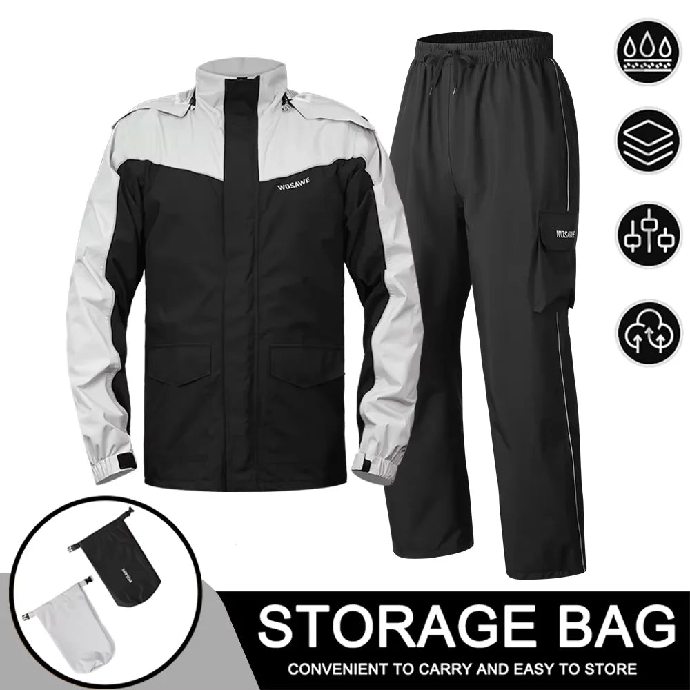 Wasserdichter Herren Motorrad Regenmantel mit Reflektoren, Schwarz/Grün, S-XXXL