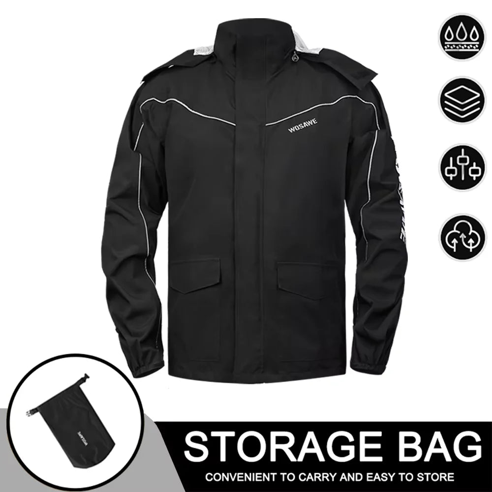 Wasserdichter Herren Motorrad Regenmantel mit Reflektoren, Schwarz/Grün, S-XXXL