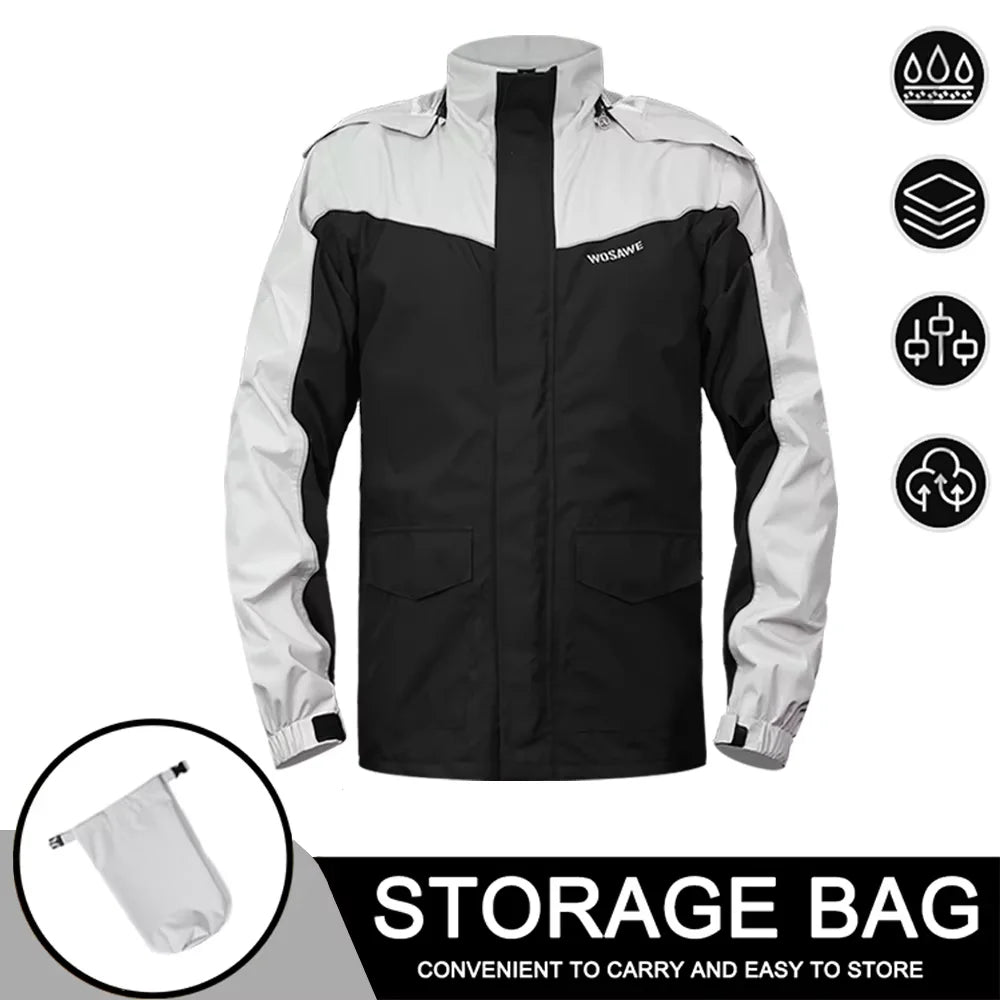 Wasserdichter Herren Motorrad Regenmantel mit Reflektoren, Schwarz/Grün, S-XXXL