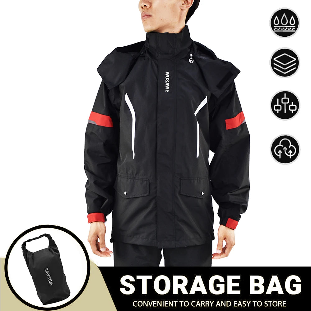 Wasserdichter Herren Motorrad Regenmantel mit Reflektoren, Schwarz/Grün, S-XXXL