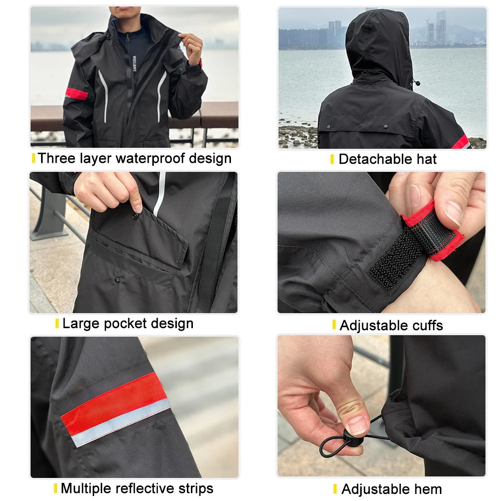 Wasserdichter Herren Motorrad Regenmantel mit Reflektoren, Schwarz/Grün, S-XXXL