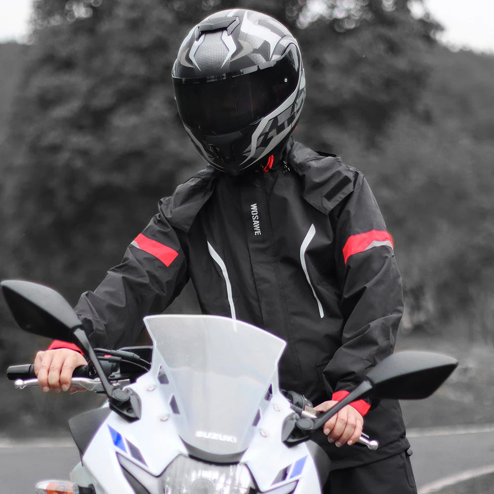 Wasserdichter Herren Motorrad Regenmantel mit Reflektoren, Schwarz/Grün, S-XXXL