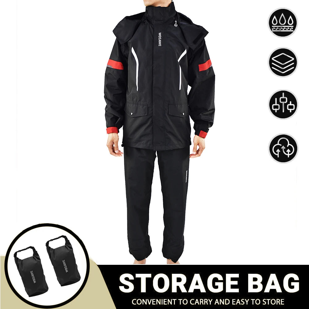 Wasserdichter Herren Motorrad Regenmantel mit Reflektoren, Schwarz/Grün, S-XXXL