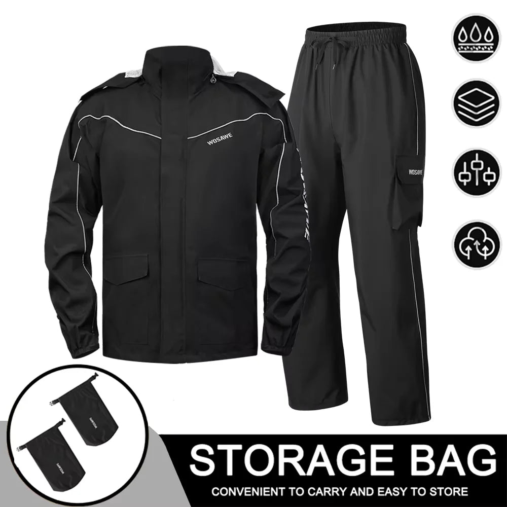 Wasserdichter Herren Motorrad Regenmantel mit Reflektoren, Schwarz/Grün, S-XXXL