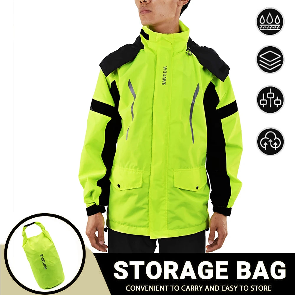 Wasserdichter Herren Motorrad Regenmantel mit Reflektoren, Schwarz/Grün, S-XXXL