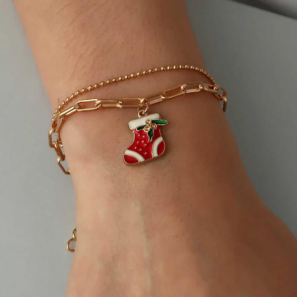 Doppellagiges Weihnacht-Charme-Armband mit Festtagsanhängern