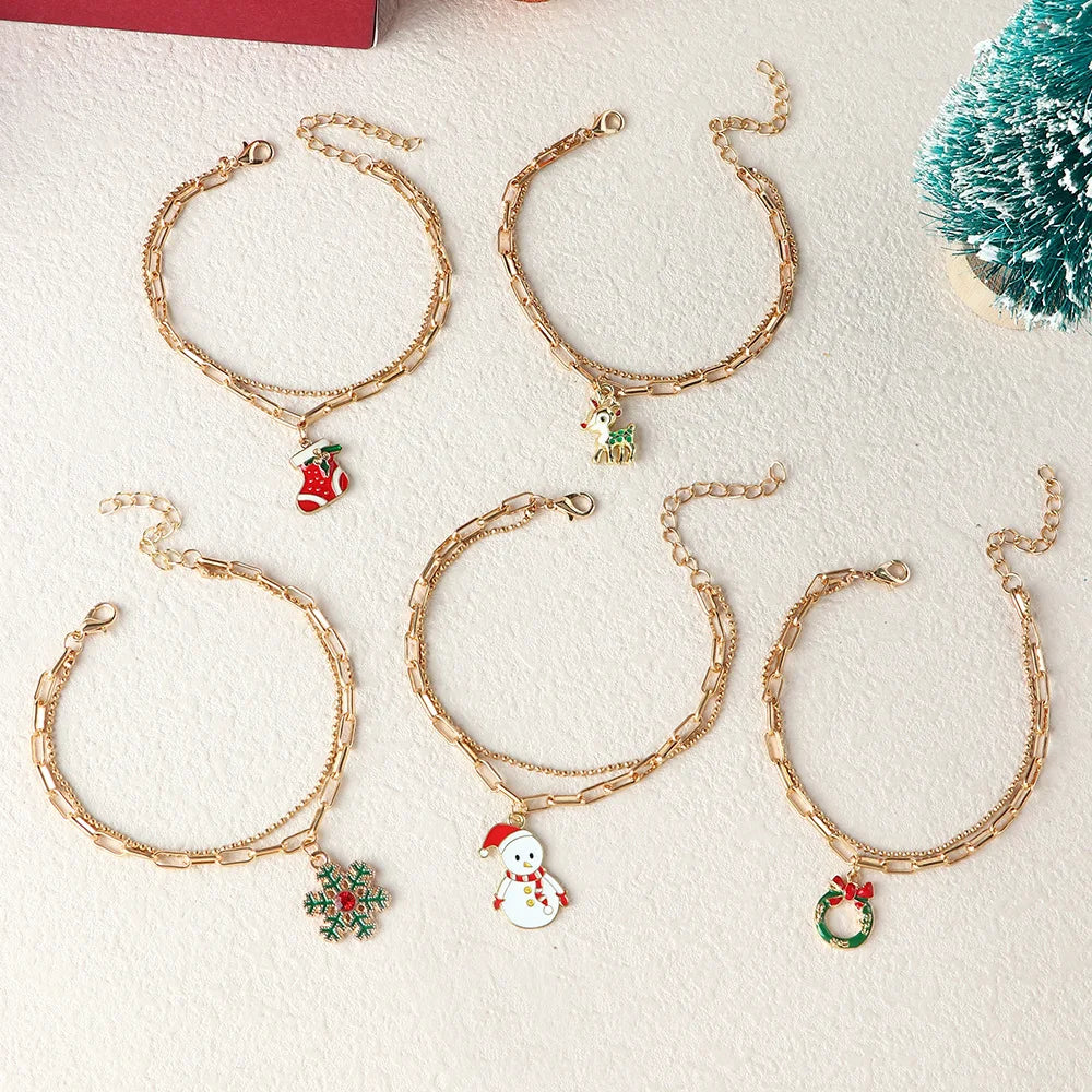 Doppellagiges Weihnacht-Charme-Armband mit Festtagsanhängern