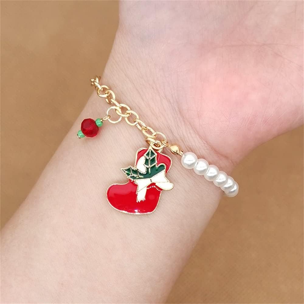 Weihnachtsperlen-Charme-Armband mit festlichen Emaille-Anhängern