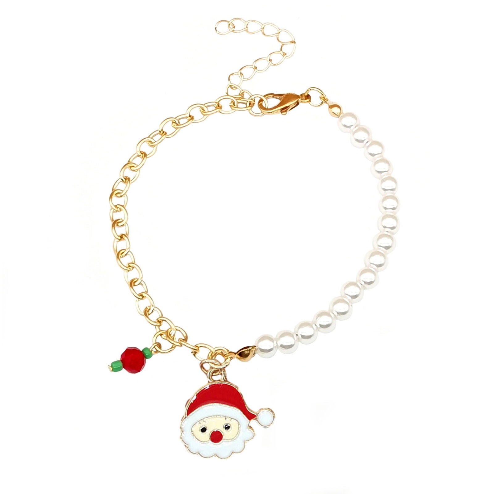 Weihnachtsperlen-Charme-Armband mit festlichen Emaille-Anhängern