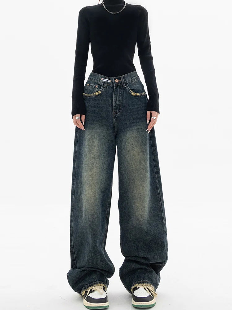 UrbanBloom – Damen High-Waist Jeans mit weiter Beinform – Vintage Harajuku Look