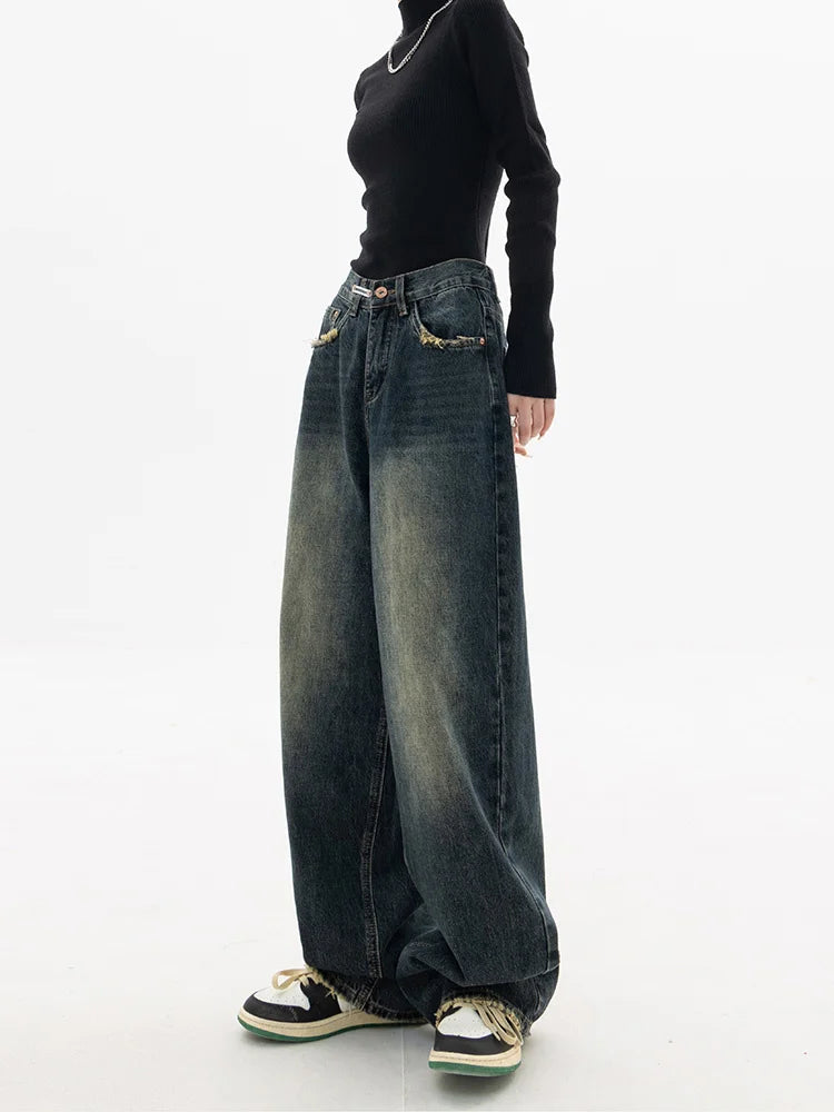 UrbanBloom – Damen High-Waist Jeans mit weiter Beinform – Vintage Harajuku Look
