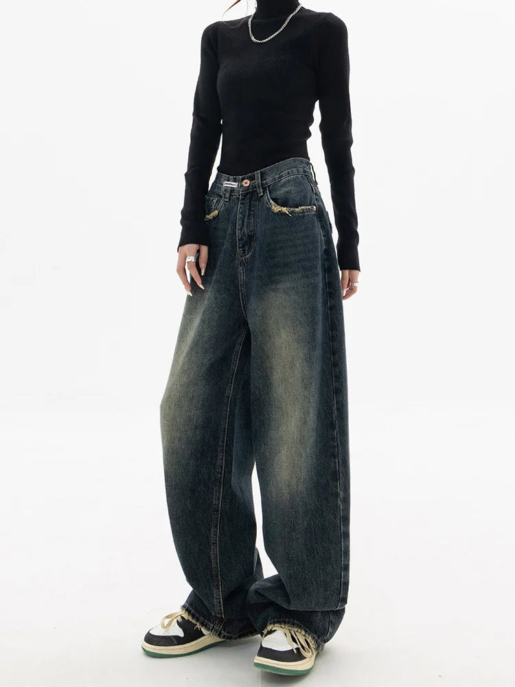 UrbanBloom – Damen High-Waist Jeans mit weiter Beinform – Vintage Harajuku Look