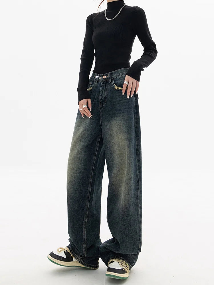 UrbanBloom – Damen High-Waist Jeans mit weiter Beinform – Vintage Harajuku Look