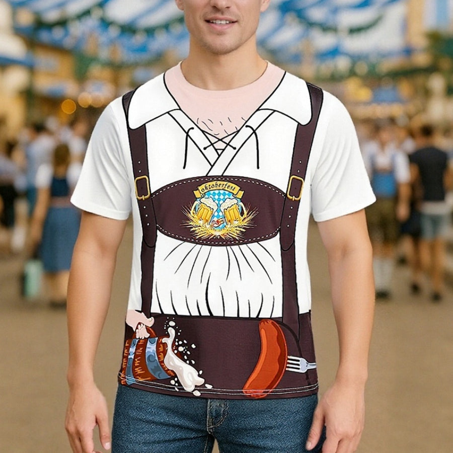 BrauBruder – T-Shirt mit Lederhosen- & Bierbauch-Print