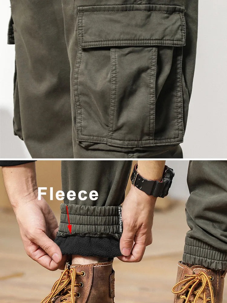Pantalon cargo d'hiver pour homme avec doublure en polaire, taille élastique, coupe slim
