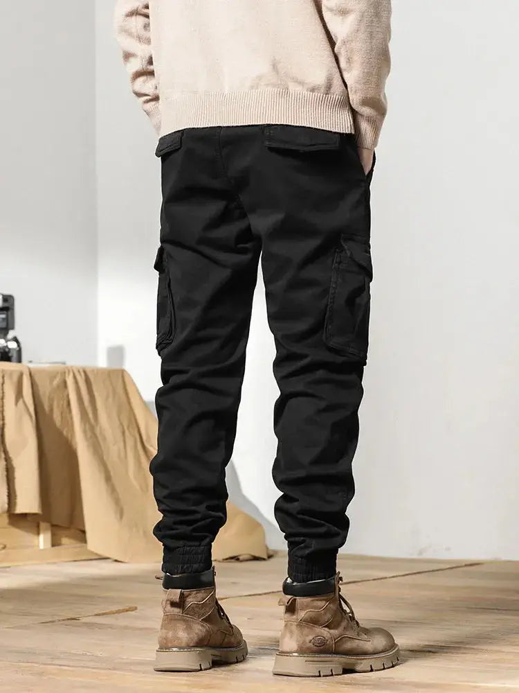 Pantalon cargo d'hiver pour homme avec doublure en polaire, taille élastique, coupe slim