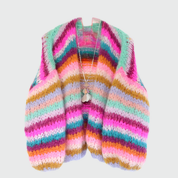 Strickjacke Damen mit buntem Muster & Holzknöpfen – Boho-Stil