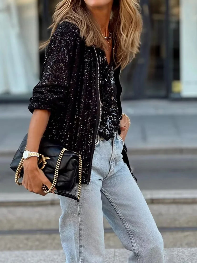 Quinnette bunda | Dámska trblietavá bunda